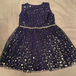 Navy dress with metallic gold stars